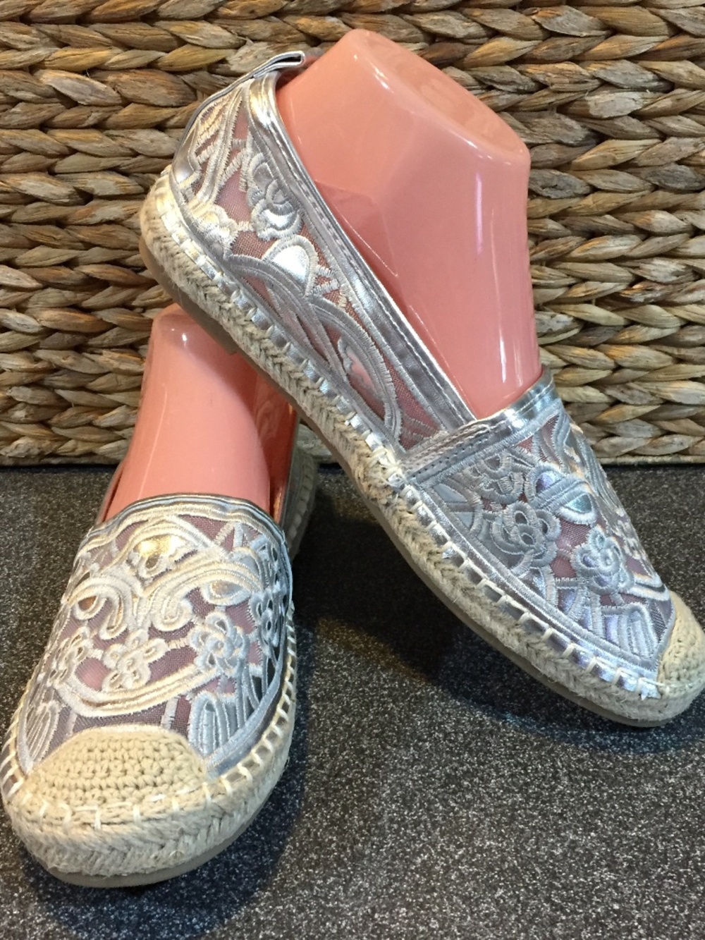 Silver Lace Espadrilles for Women